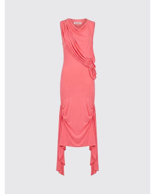 GIMAGUAS Pink Asymmetrical Draped Off-The-Shoulder Jersey Midi Dress