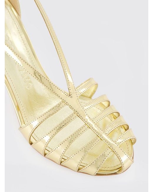 Ferragamo Metallic Perforated Patent Leather Sandals With Stiletto High Heel