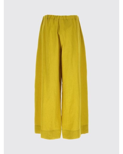 Max Mara Yellow High-Waisted Wide-Leg Cropped Linen Trousers