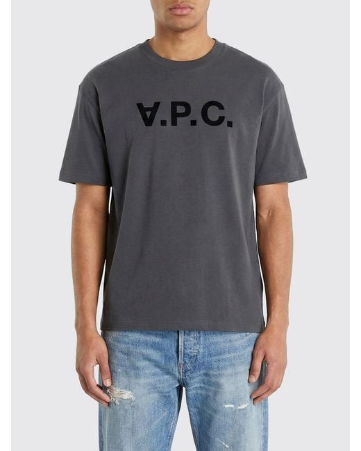 A.P.C. Gray Cotton T-Shirt With Logo for men