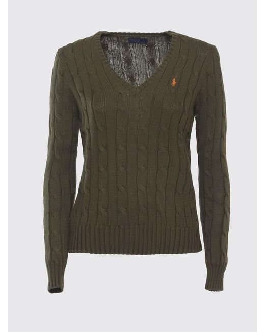 Ralph Lauren Green Cotton V-Neck Sweater With Traces