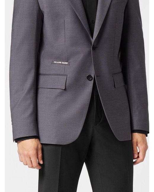 Philipp Plein Gray Single-Breasted Wool Blend Blazer With Peak Lapels for men