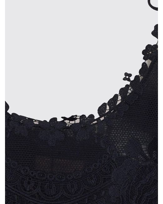 Twinset Black Cotton Top With Lace Inserts
