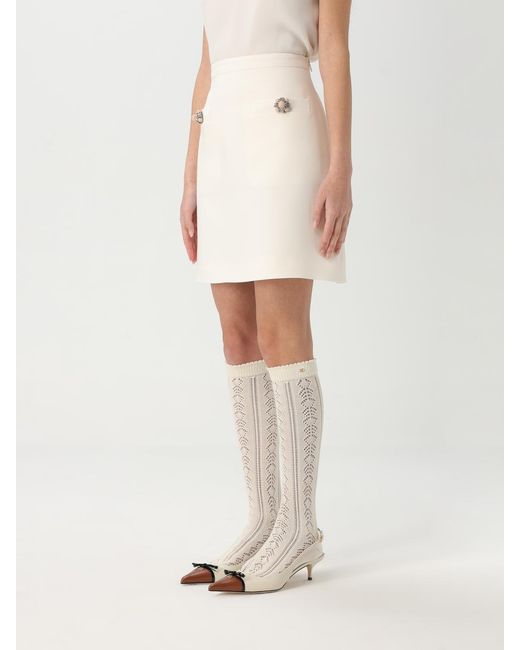 Valentino Natural Basic Virgin Wool And Silk Skirt