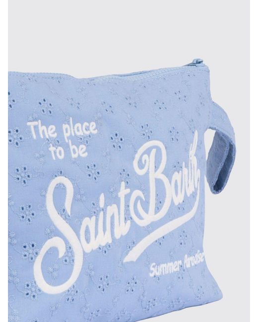 Mc2 Saint Barth Blue Aline Cotton And Broderie Anglaise Pochette With Embroidered Logo