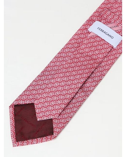 Ferragamo Pink Silk Tie With Woven Print for men