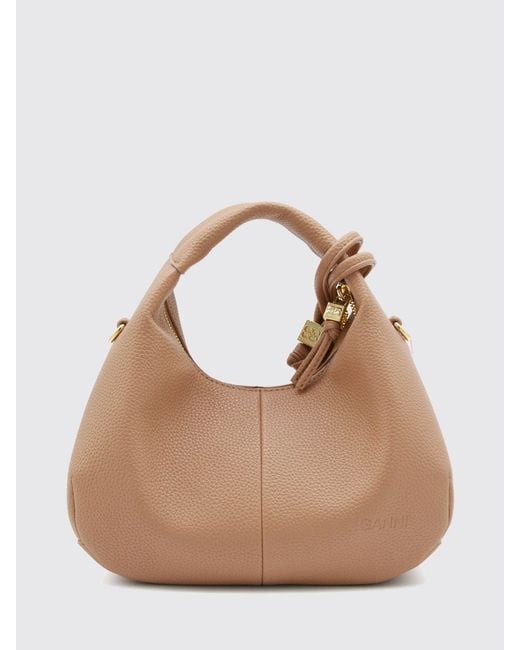Ganni Natural Recycled Leather Mini Handbag With Butterfly Logo And Removable Strap
