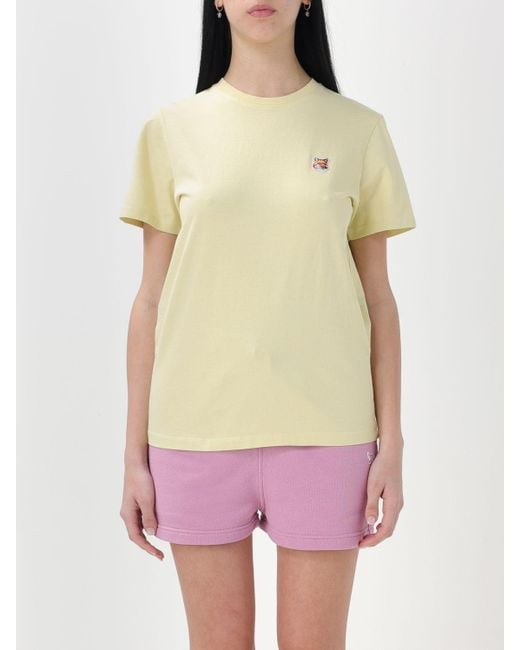 T-shirt in cotone con logo di Maison Kitsuné in Yellow