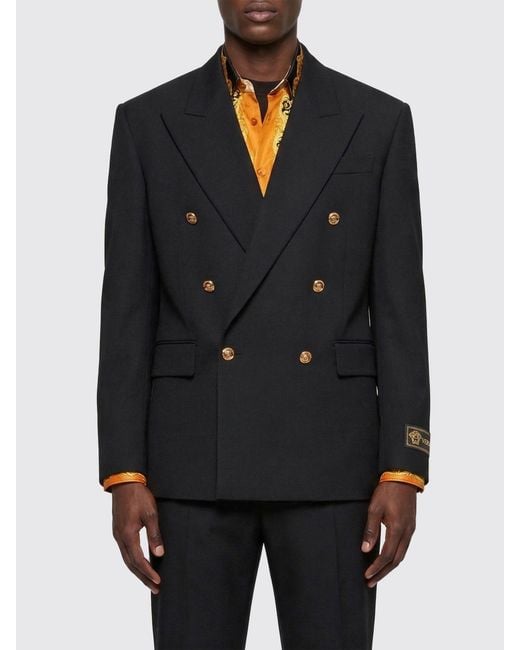 Versace Blue Double-Breasted Virgin Wool Blazer for men