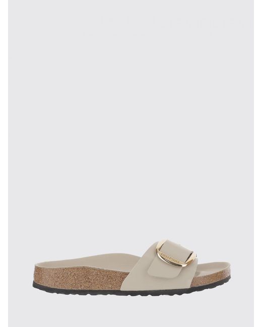 Birkenstock White Madrid Big Buckle Brushed Leather Sandals