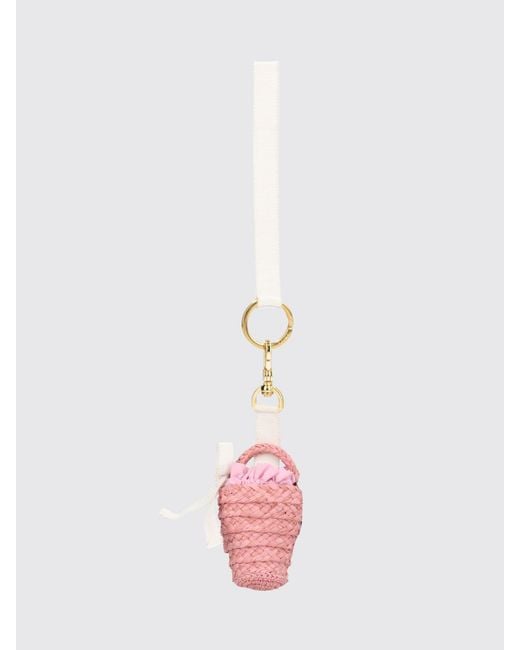 Patou White Raffia And Leather Keyring With Contrasting Logo