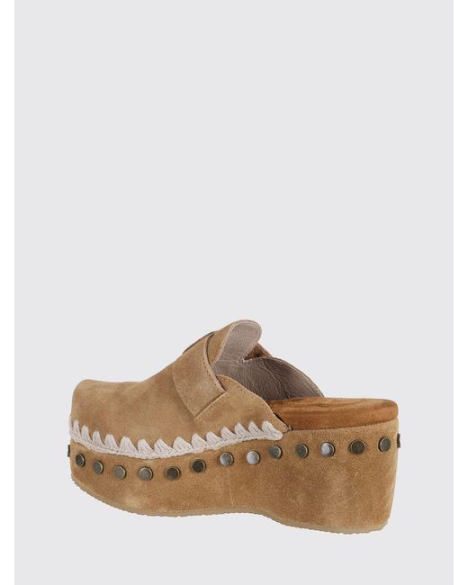 Mou White Plain Suede Clogs With Studs