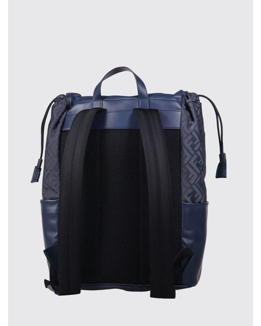 Fendi Blue Flux Ff Jacquard Nylon Backpack With Leather Details for men