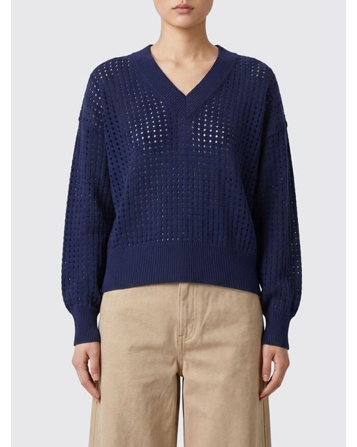 Kangra Blue Perforated Cotton V-Neck Knit