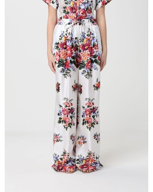 Dolce & Gabbana White Dolce &Amp Gabbana Floral Silk Trousers