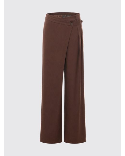Pinko Brown Wide Leg Satin Wrap Trousers With Mid-Rise Waist