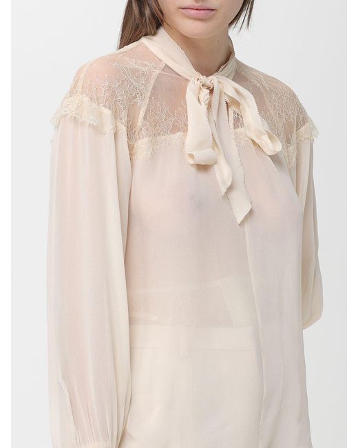 Patrizia Pepe Natural Chiffon Blouse With Lace Inserts