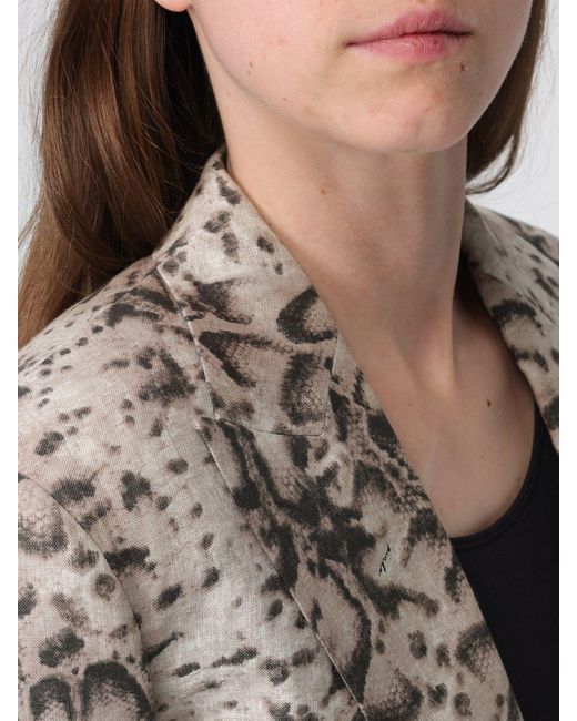 Pinko Gray Follina Snake Print Linen Canvas Blazer