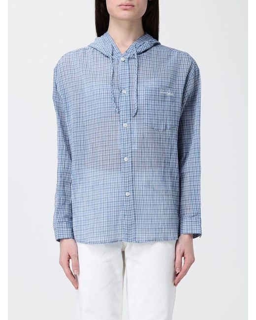 DUNST Blue Check Cotton Hooded Shirt