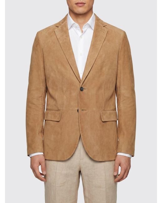 Boss Natural Single-Breasted Suede Blazer for men