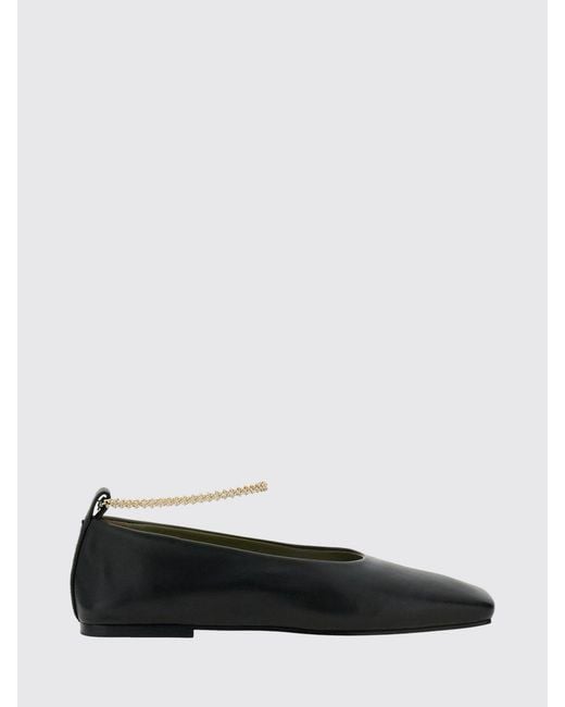 MARIA LUCA Black Augusta Lambskin Ballet Flats With Square Toe And Metal Mesh