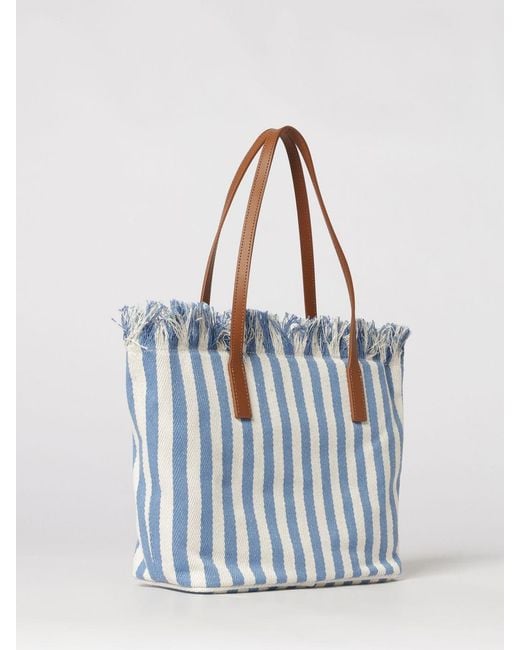 Mc2 Saint Barth Blue Cotton Bag With Embroidered Logo