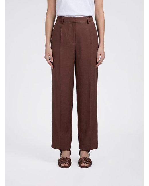 Brunello Cucinelli Brown Straight Linen Trousers With Nickel-Free Monili