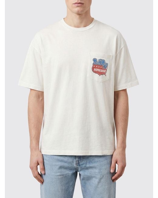 Represent White Crewneck Cotton-Hemp T-Shirt With Graphic Print And Patch Pocket for men