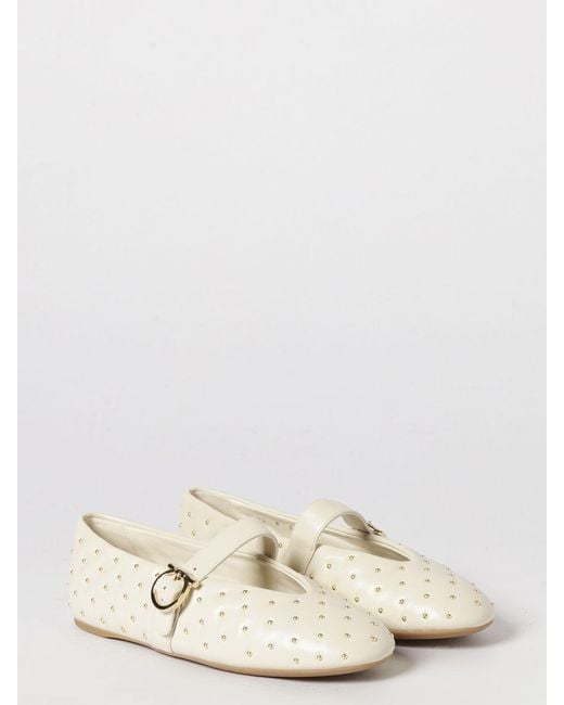 Ferragamo Natural Gancini Buckle Studded Nappa Mary Jane Flats