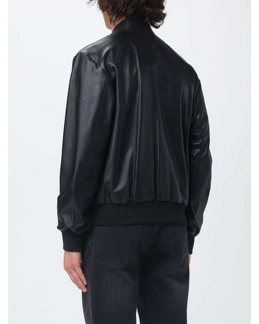 Emporio Armani Blue Leather Bomber Jacket for men