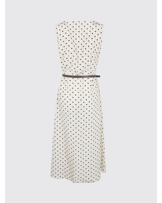P.A.R.O.S.H. White Polka Dot Silk Crêpe De Chine Midi Dress P.A.R.O.S.H. With V-Neck