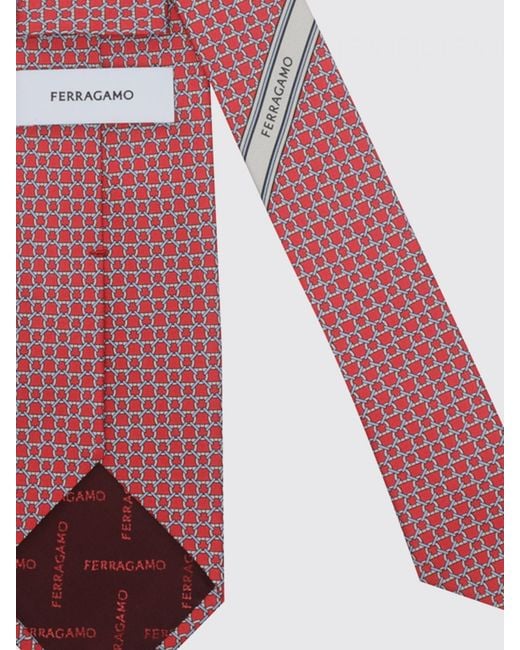 Ferragamo Pink Pure Silk Tie With All-Over Gancini Monogram Pattern for men