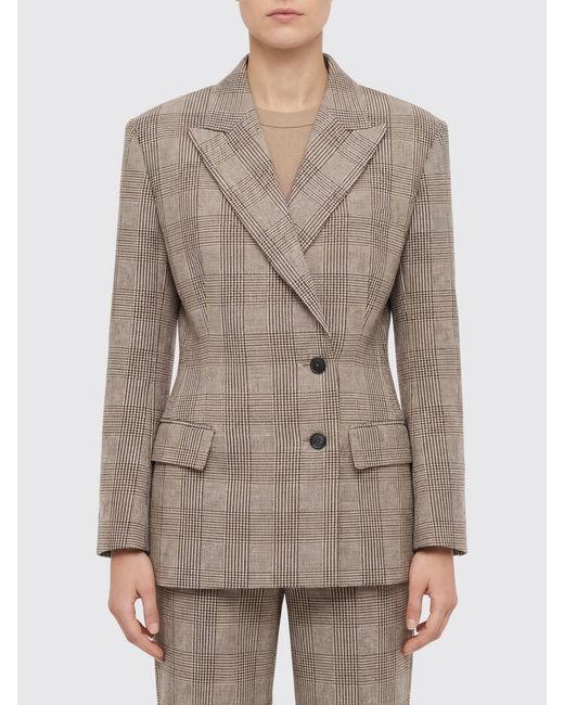 Anine Bing Natural Aretha Double-Breasted Tartan Virgin Wool Blazer