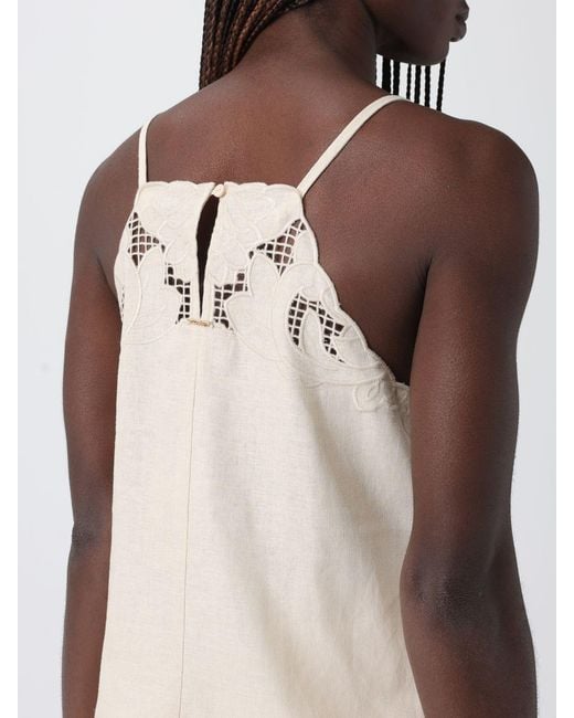 Twinset Natural Embroidered Linen And Viscose Top