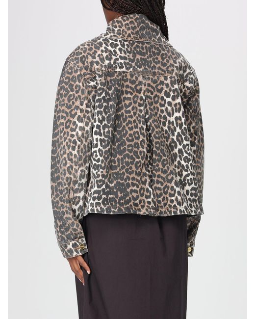 Ganni Gray Animal Print Organic Cotton Jacket