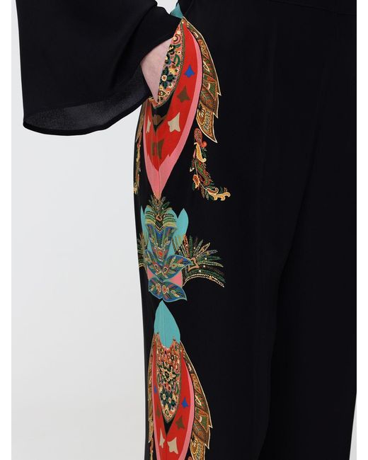 Etro Black Paisley Print Silk Palazzo Trousers
