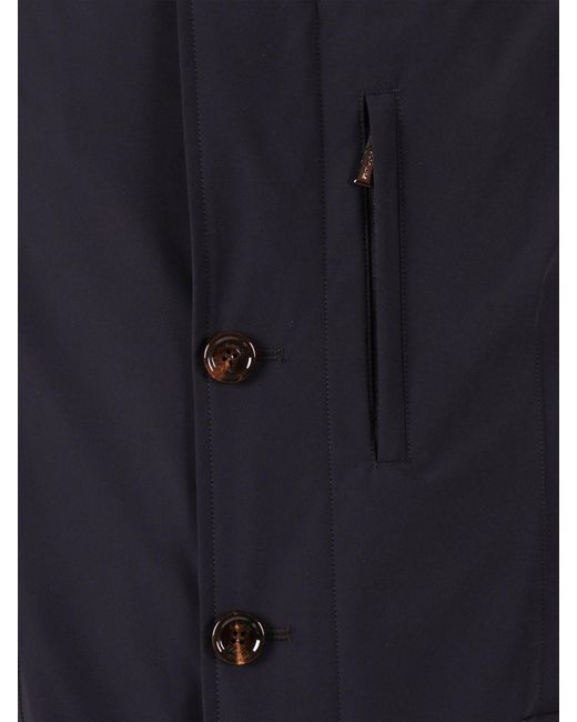 Moorer Blue Single-Breasted Technical Fabric Coat With Hood for men