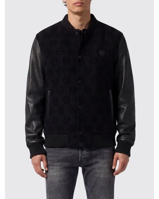 Philipp Plein Black Varsity Monogram Bomber Jacket for men