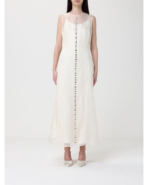 Fabiana Filippi White Organza Midi Dress With Applied Rhinestones