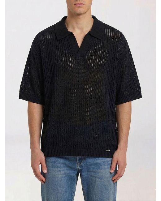 Represent Black Cotton Blend Knit Polo Shirt for men