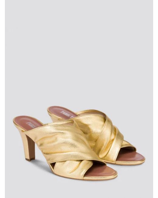 Paris Texas Natural Ruched Leather Mules Open Toe Heels