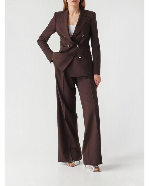 Tagliatore Brown Stretch Virgin Wool Palazzo Trousers