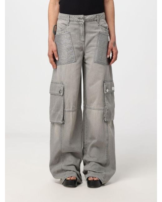 Jeans cargo in denim con inserti in lurex di Elisabetta Franchi in Gray