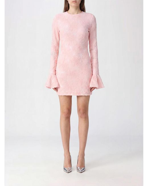 ROTATE BIRGER CHRISTENSEN Pink Floral Print Mesh Slim Fit Mini Sheath Dress With Long Sleeves