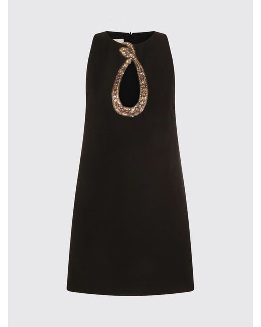 Valentino Black Wool And Silk Mini Dress With Rhinestones