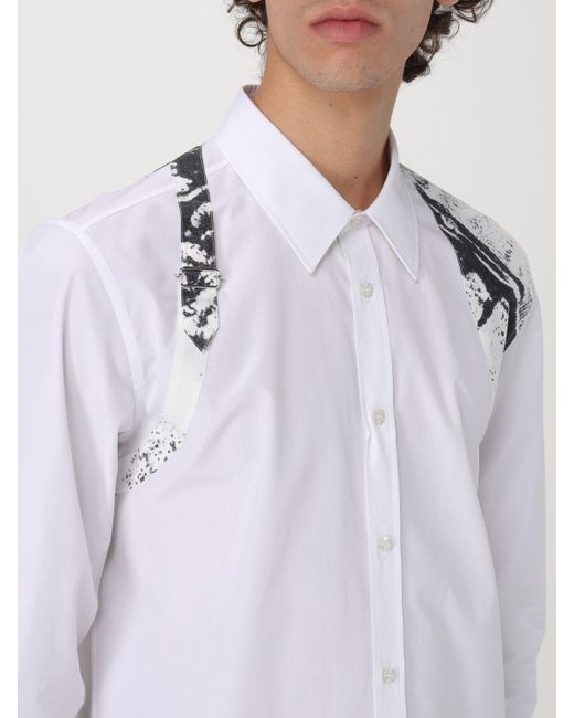 Camicia Printed Harness in popeline di Alexander McQueen in White da Uomo