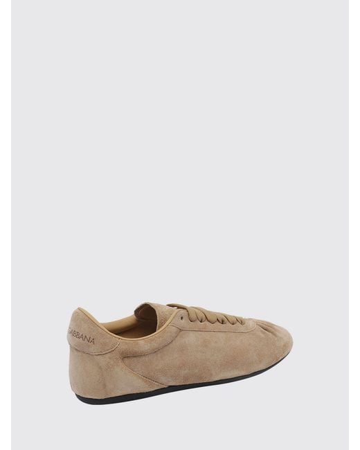 Dolce & Gabbana Natural Dolce &Amp Gabbana Suede Low-Top Sneakers With Embossed Logo