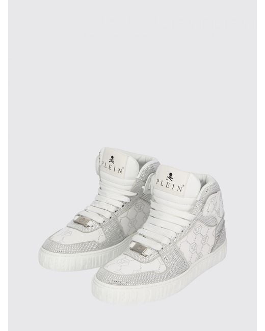 Philipp Plein White Leather Sneakers With Applied Rhinestones for men