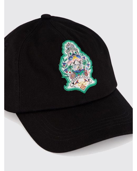 Casablanca Black Cotton Baseball Cap With Embroidered Logo And Adjustable Strap for men