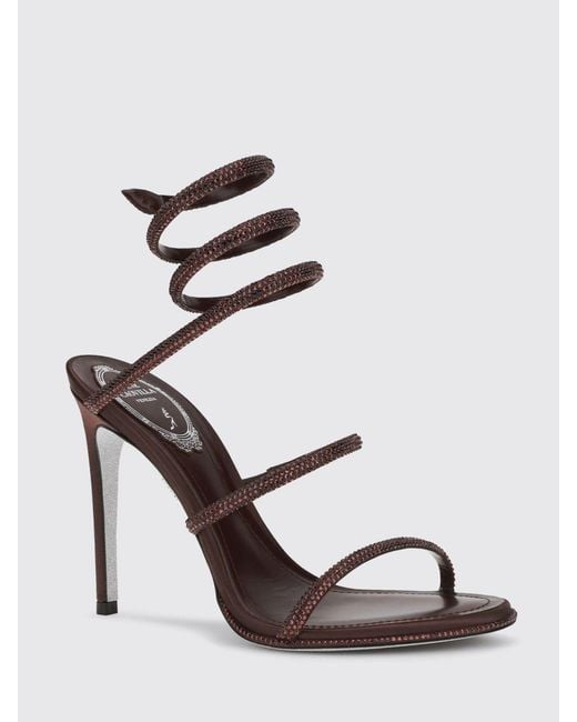Rene Caovilla Metallic Cleo Crystal-Embellished Spiral Strap High-Heeled Sandals